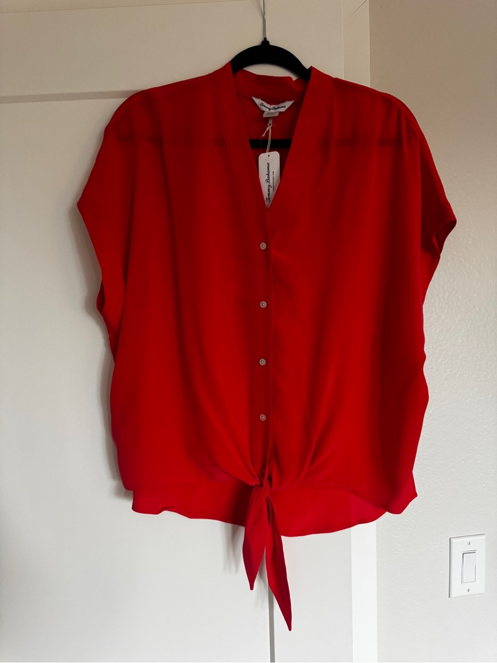 Tommy Bahama Silk Tie-Front Button Blouse Orange NWT